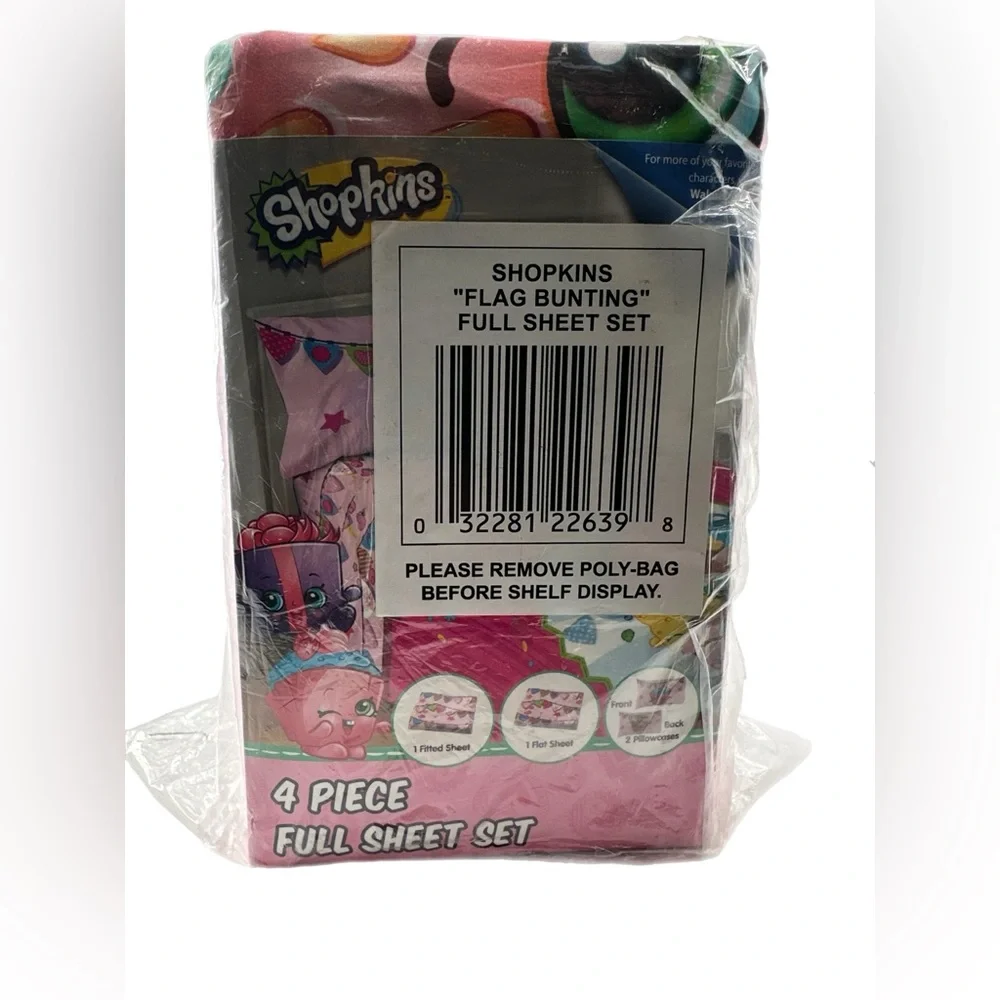 SHOPKINS 4 PIECE FULL SIZE SHEET SET w/ 1 flat sheet 1 fitted 2 pillow cases
